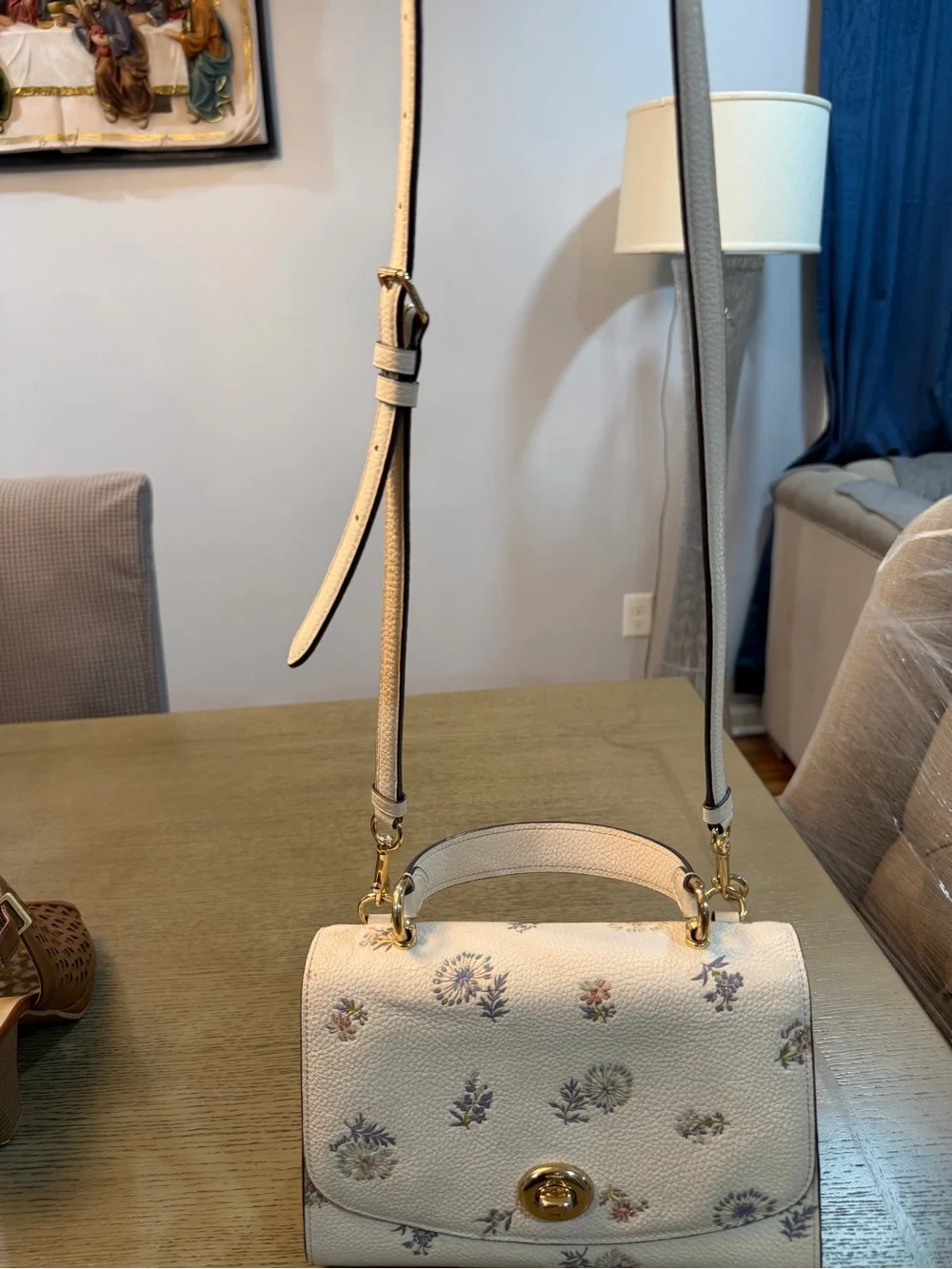 Coach Cream Floral Top-Handle Satchel with Gold Turn-Lock